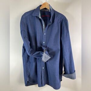 Robert Graham Blue Button Up Shirt 2XL Classic Fit Paisley Trim Cotton